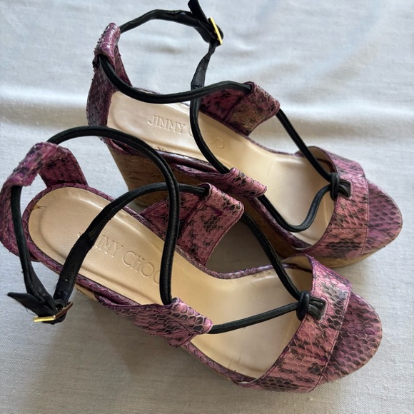 Jimmy Choo Nelson 100 Madeline Elaphe Cork Platform Wedge Sandals 6.5